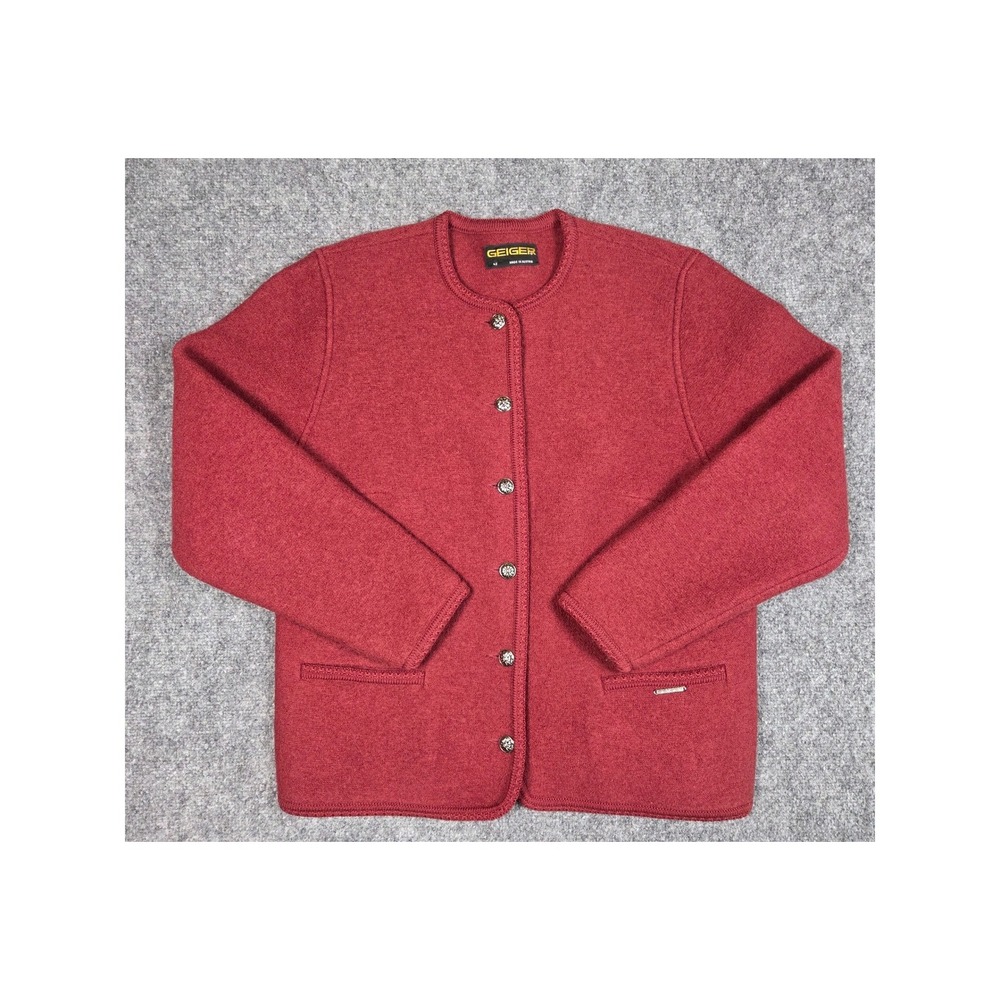 Geiger Cardigan Sweater Womens 42 Burgundy Red Boiled Wool Button Up Austria